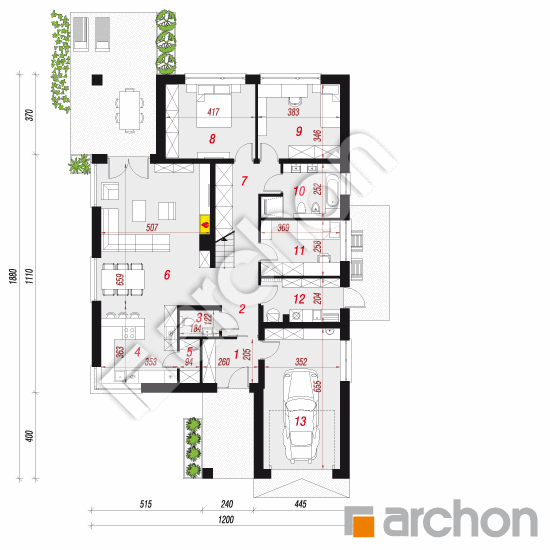Проект дома ARCHON+ Дом в ренклодах 5 План першого поверху