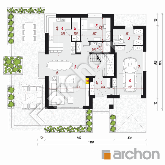 Проект дома ARCHON+ Вилла Адрианна 2 План першого поверху