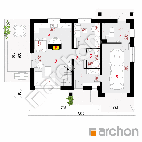 Проект будинку ARCHON+ Будинок в суниці 5 (ГН) вер. 2 План першого поверху