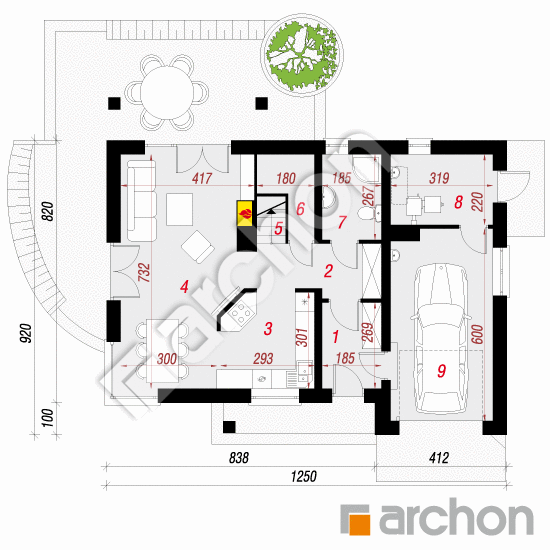 Проект будинку ARCHON+ Будинок у вістерії вер.2 План першого поверху