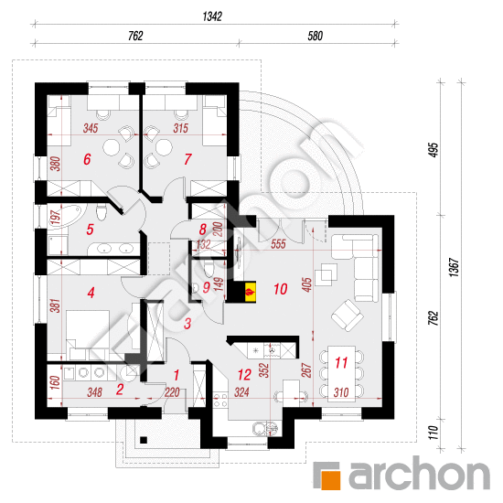 Проект дома ARCHON+ Дом в эрагростисах вер. 2 План першого поверху