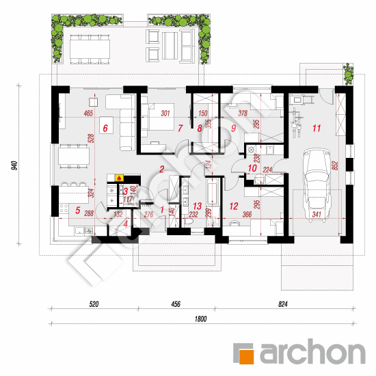 Проект будинку ARCHON+ Будинок в липниках (Г) План першого поверху