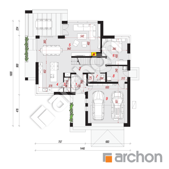 Проект дома ARCHON+ Дом в фелициях 2 (Г2Е) ВИЭ План першого поверху
