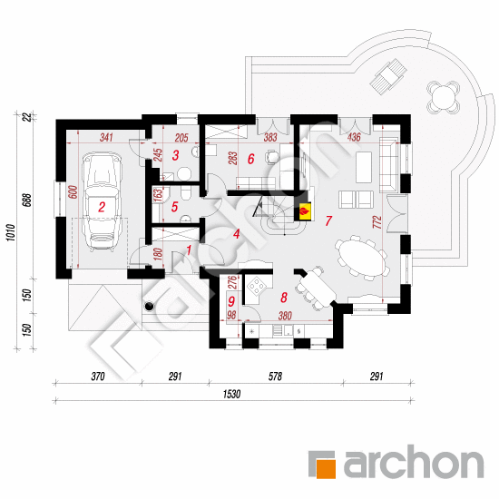 Проект будинку ARCHON+ Будинок в лобеліях 3 вер.2 План першого поверху