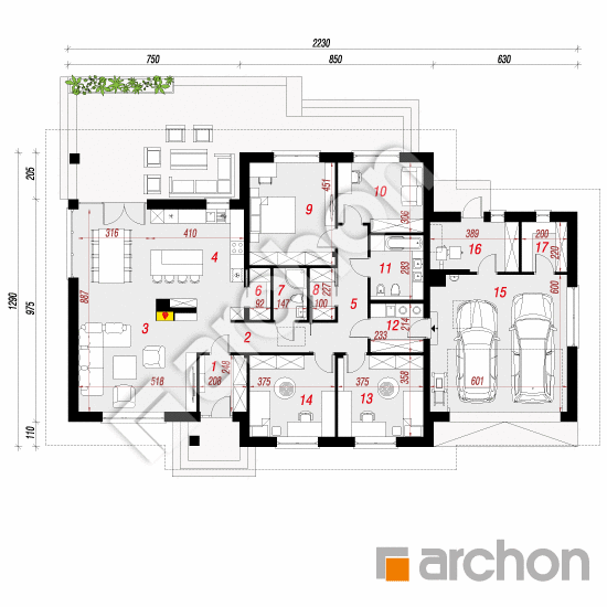 Проект дома ARCHON+ Дом в альвах 2 (Г2Т) План першого поверху