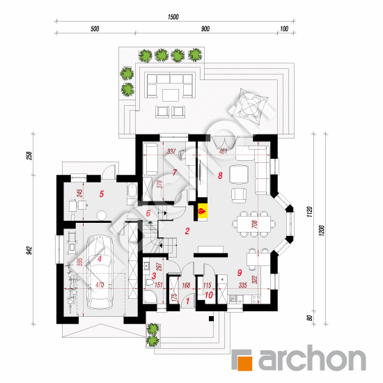 Проект дома ARCHON+ Дом в тамарисках 8 (П) План першого поверху