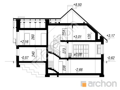 Проєкт будинку ARCHON+ Будинок в тамариску 8 (П) Розріз будинку