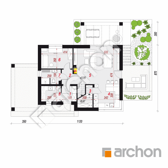 Проект будинку ARCHON+ Будинок в малинівці 12 План першого поверху