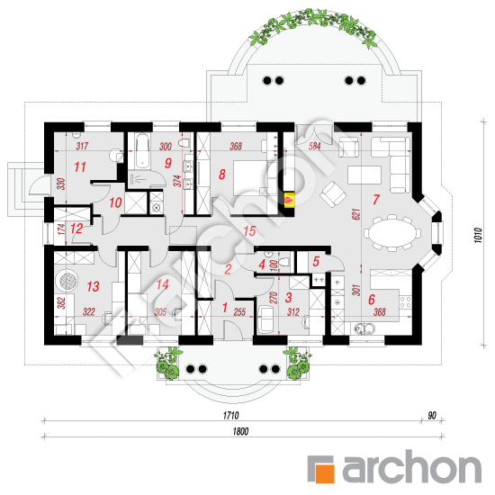Проект будинку ARCHON+ Будинок в гаурах 5 План першого поверху
