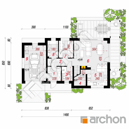 Проект будинку ARCHON+ Будинок в малинівці 20 (Г) План першого поверху