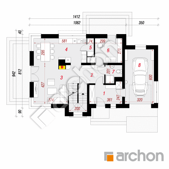 Проект дома ARCHON+ Дом в амариллисах (П) вер.2 План першого поверху