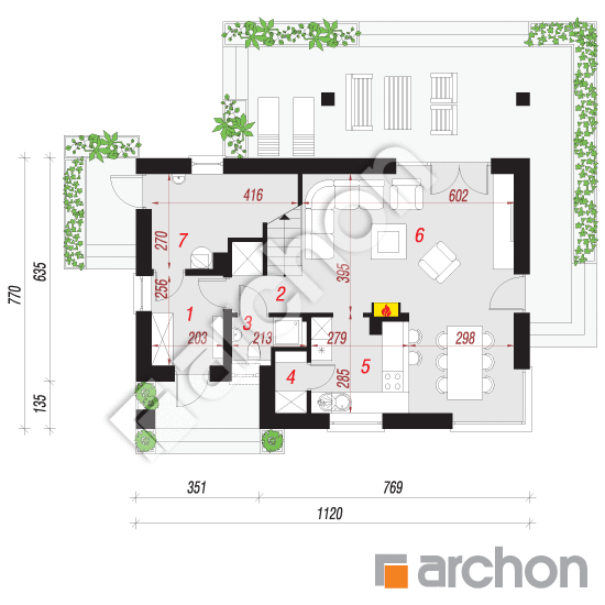 Проект будинку ARCHON+ Будинок в цитринках (В) План першого поверху