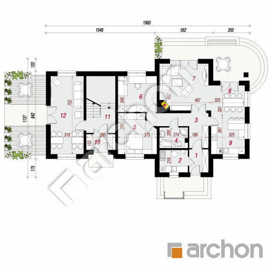 Проект будинку ARCHON+ Будинок при фонтані вер. 2 План першого поверху
