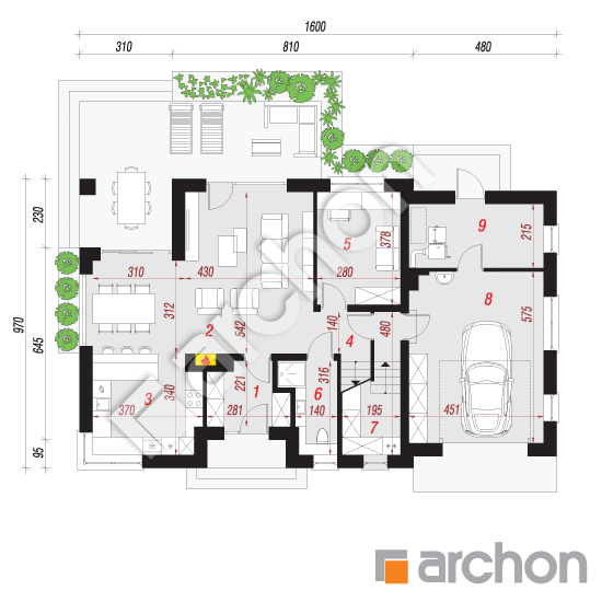 Проект дома ARCHON+ Дом в серебрянках План першого поверху