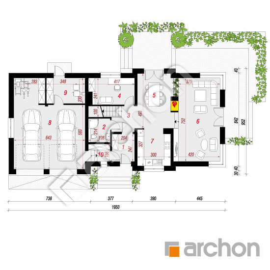 Проект будинку ARCHON+ Будинок в молініях (Г2) План першого поверху