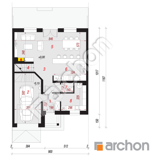 Проект дома ARCHON+ Дом в клематисах 3 вер.2 План першого поверху