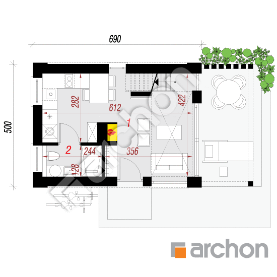 Проект будинку ARCHON+ Літній будиночок під ліском вер. 2 План першого поверху