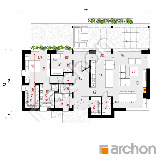 Проект будинку ARCHON+ Будинок в естрагоні План першого поверху