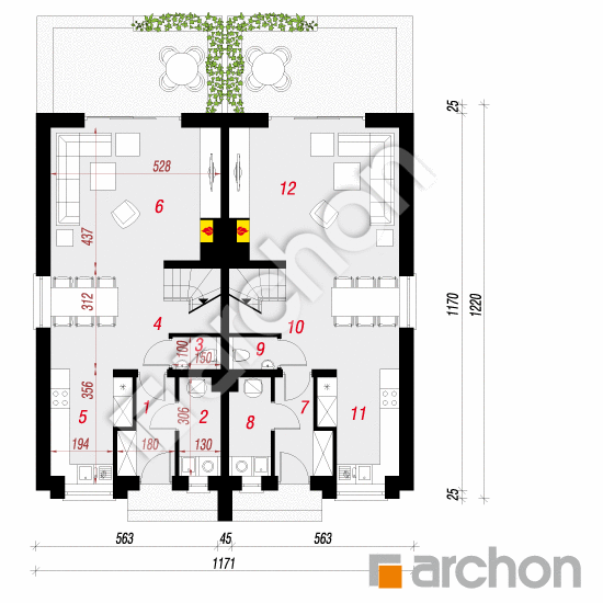 Проект дома ARCHON+ Дом под гинко 9 (Р2Н) План першого поверху