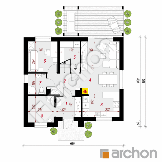 Проект дома ARCHON+ Дом в хлорофитуме 8 План першого поверху