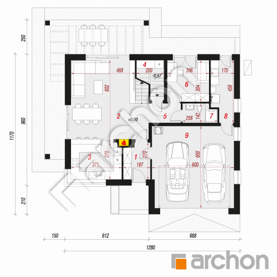 Проект будинку ARCHON+ Будинок в нефрісах 2 (Г2Е) ВДЕ План першого поверху