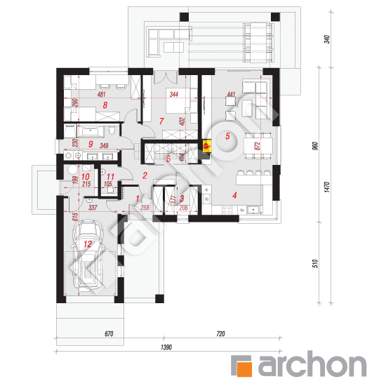 Проект будинку ARCHON+ Будинок в цикорії План першого поверху