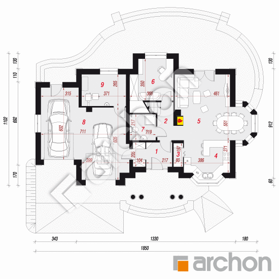 Проект дома ARCHON+ Дом в древнике (Г2) вер. 2 План першого поверху