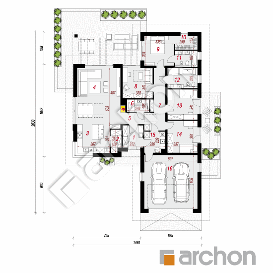 Проект дома ARCHON+ Дом в подснежниках 6 (Г2) План першого поверху