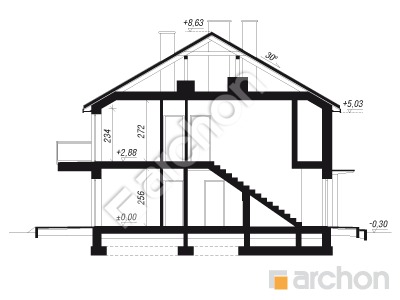 Проект дома ARCHON+ Дом в фиалках 9 (Р2Б) вер.3 Розріз будинку