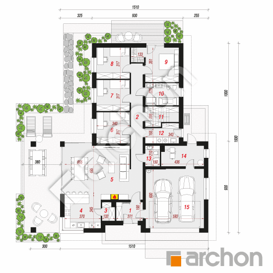 Проект дома ARCHON+ Дом в подсолнухах 2 (Г2) План першого поверху