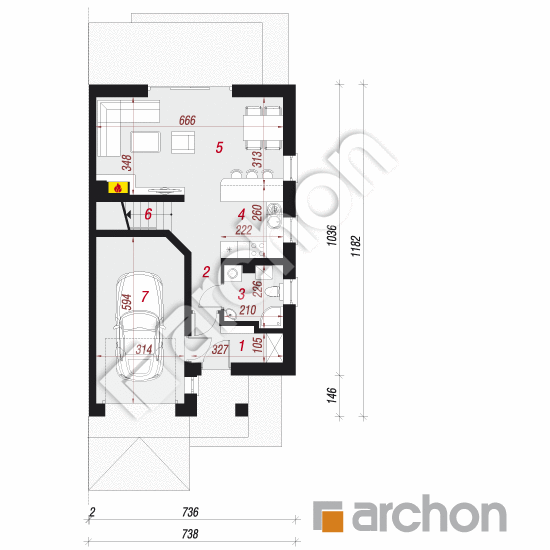 Проект дома ARCHON+ Дом в клематисах 18 (Б) вер. 2 План першого поверху