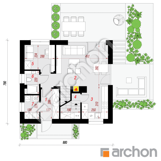 Проект будинку ARCHON+ Будинок в малинівці 18 План першого поверху