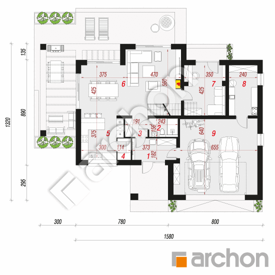 Проект будинку ARCHON+ Вілла Міранда 18 (Г2Е) План першого поверху