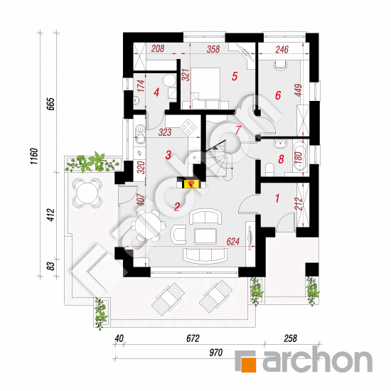 Проект будинку ARCHON+ Будинок в бузку (М) вер.2 План першого поверху
