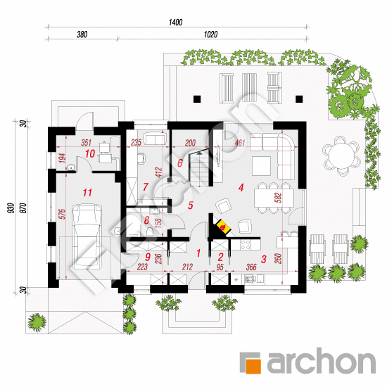 Проект будинку ARCHON+ Будинок в червоних кущах (Т) План першого поверху