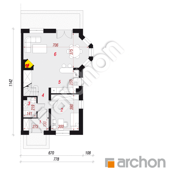 Проект будинку ARCHON+ Будинок в дельфініумі 2 вер.2 План першого поверху
