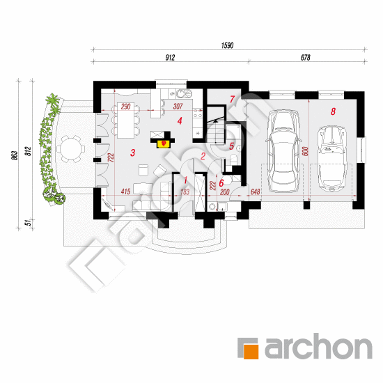 Проект будинку ARCHON+ Будинок в лантані (Г2) План першого поверху