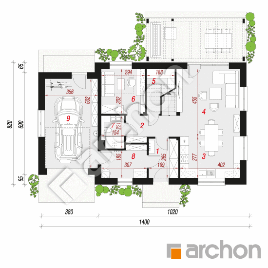 Проект будинку ARCHON+ Будинок в хлорофітумі 21 (Г) План першого поверху
