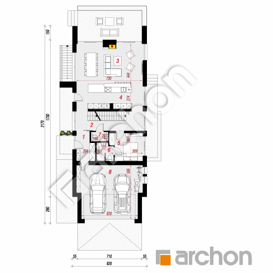 Проект дома ARCHON+ Дом в женьшене (Г2П) План першого поверху