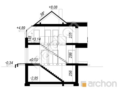 Проєкт будинку ARCHON+ Будинок в женьшені (Г2П) Розріз будинку