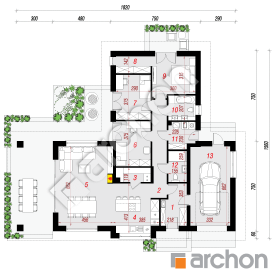 Проект будинку ARCHON+ Будинок в галах 7 (Г) План першого поверху