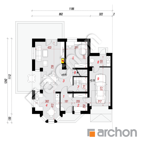 Проект дома ARCHON+ Дом под фисташковым деревом 2(Б) вер.2 План першого поверху