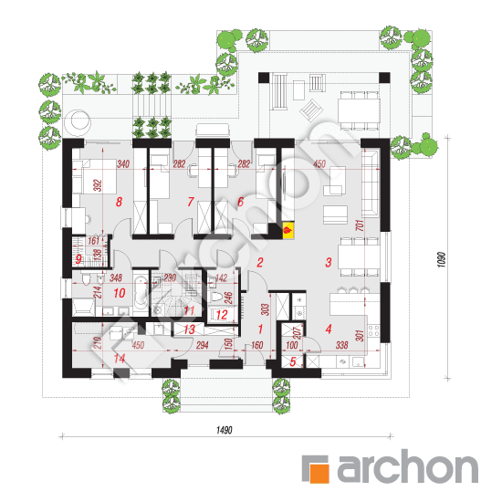 Проект будинку ARCHON+ Будинок в жонкілях (В) План першого поверху