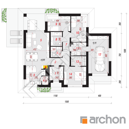 Проект будинку ARCHON+ Будинок в хакетіях 5 (Г) План першого поверху