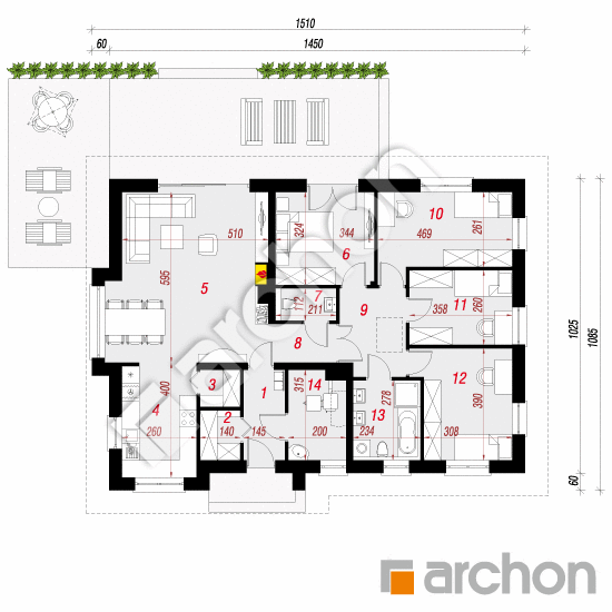 Проект будинку ARCHON+ Будинок в герані План першого поверху