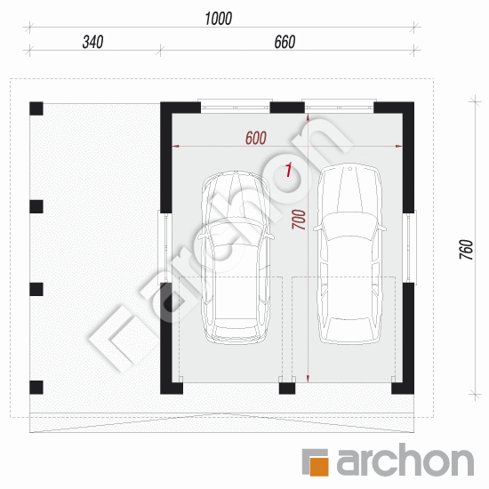 Проект дома ARCHON+ Г22- Двухместный гараж  План першого поверху