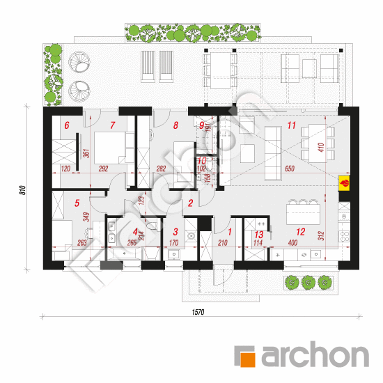 Проект дома ARCHON+ Дом в ирисе 8 (Н) План першого поверху