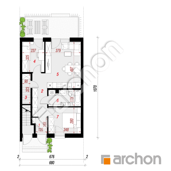 Проект дома ARCHON+ Дом в фиалках 14 (Р2С) вер.3 План першого поверху