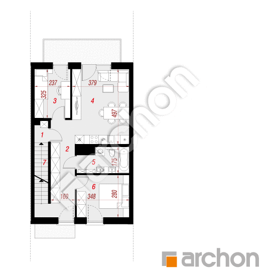 Проект дома ARCHON+ Дом в фиалках 14 (Р2С) вер.3 План першого поверху