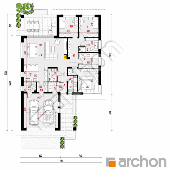 Проект дома ARCHON+ Дом в камасиях 2 (Г2) План першого поверху